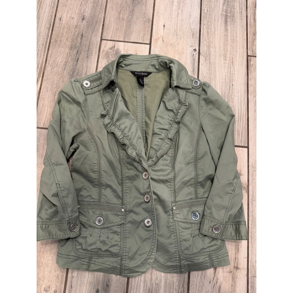 White House Black Market Sage Green Ruffle Utility Blazer Jacket Size 8